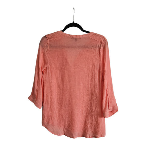 Harve Bernard Womens Blouse Size M Pink Gauzy Button Down 3/4 Sleeve Pockets - Picture 2 of 5